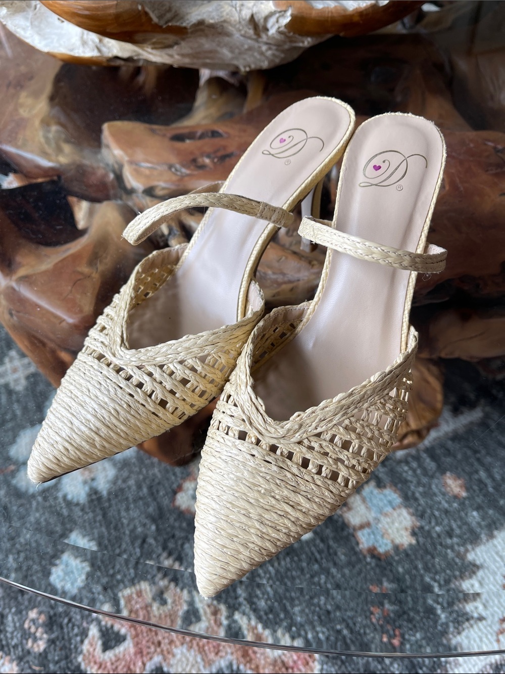 Delicious Natural Straw Braided Pointed Mules with Slim Strap